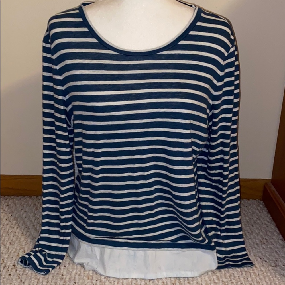 Tory Burch striped linen blue white top XL